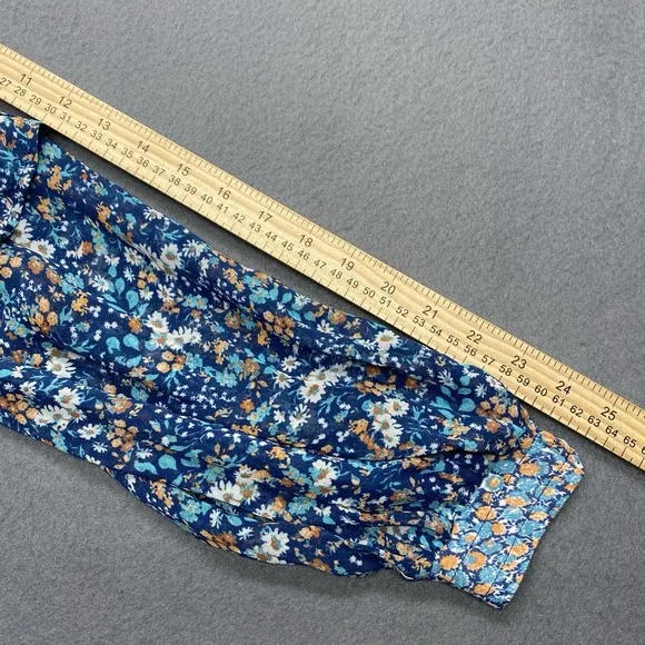 Anthropologie Sheer Babydoll‎ Blouse Blue Floral Size M Festival Boho Hippie NEW - Picture 8 of 11